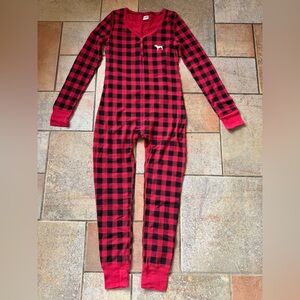 Victoria’s Secret Pink Red & Black Buffalo Plaid Thermal One Piece Pajamas Med